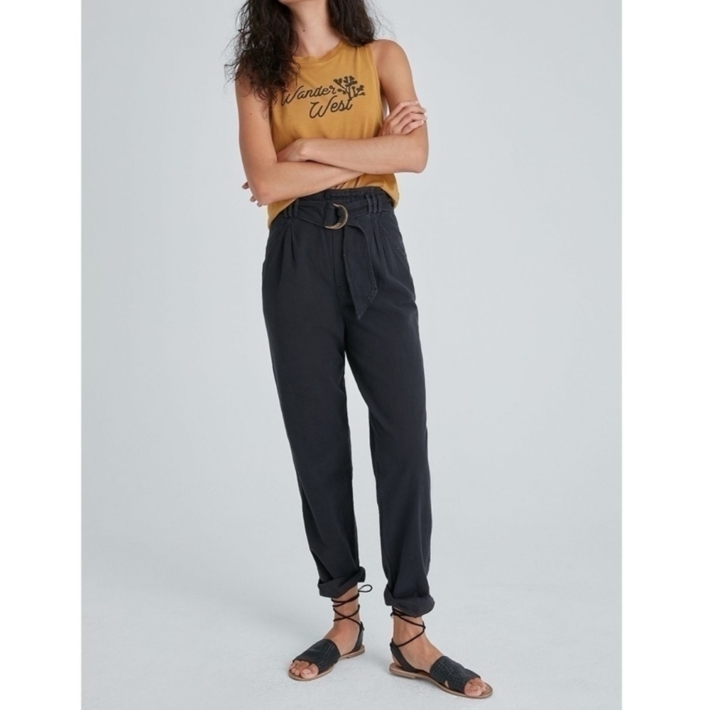 Anthropologie Malin Soft Woven High Waisted Tapered Leg Utility Pants Black SP - Picture 14 of 14